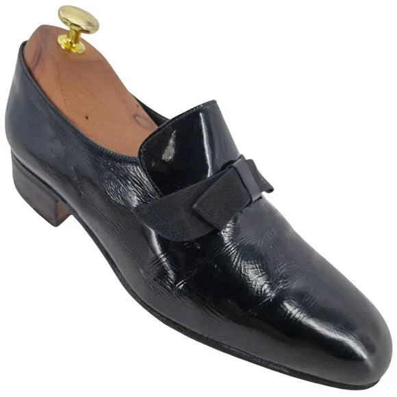 Bruno Magli Formal Opera Dress Shoes Men 7 Black Leather Tuxedo Bow Loafer Italy - Picture 1 of 12